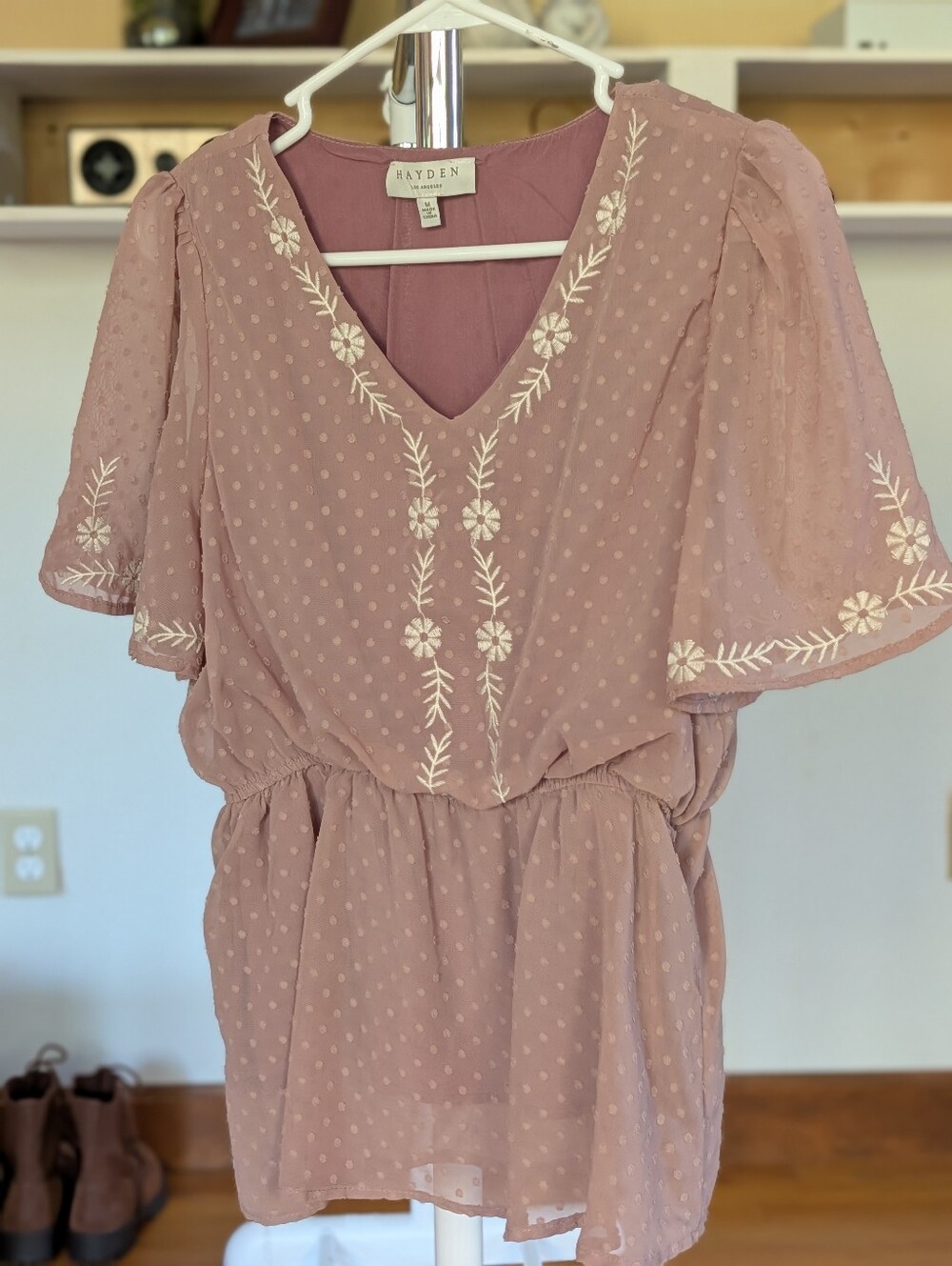 Hayden Los Angeles Mauve Embroidered Swiss Dot Dress Size M